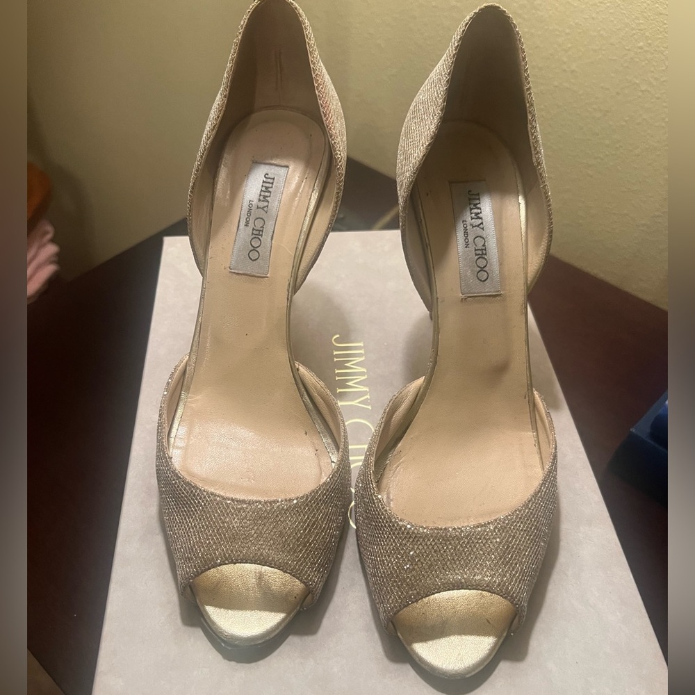 Jimmy Choo Gold Heels with box - Picture 3 of 12